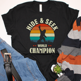 Bigfoot Shirt/ Funny Sasquatch Hide And Seek World Champion Retro Sunset RetroT-Shirt