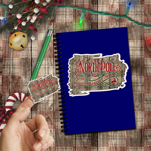 Christmas Stickers/ North Pole Coffee Company Laptop Decal, Planner, Journal Vinyl Stickers