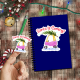 Christmas Stickers/ Santa Pink Toy Riding Car Laptop Decal, Planner, Journal Vinyl Stickers
