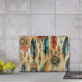 Aztec Cutting Board/ Southwestern Boho Tribal Blue Feathers And Flowers Stick Kitchen Décor Gift