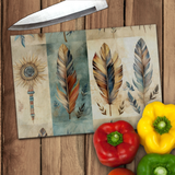 Aztec Cutting Board/ Southwestern Tribal Feathers And Medicine Stick Kitchen Décor Gift