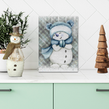 Christmas Cutting Board/ Cute Snowman With Scarf Hat Holiday Blue Plaid Kitchen Décor Gift