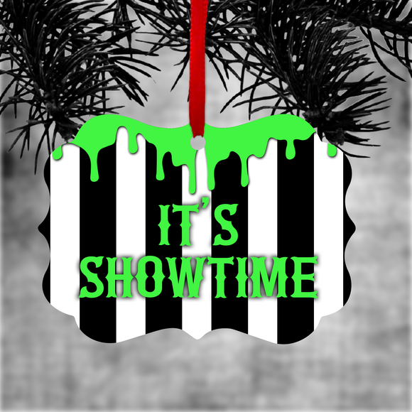 Beetlejuice Ornament/ It’s Showtime Dripping Green Slime Ornament/ Halloween Gift Tag