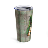 St. Patrick's Day Stainless Steel 20oz Tumbler/ Irish AF Marquee Lights And Green Argyle On Wood Travel Mug Gift