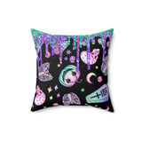 Halloween Throw Pillow/ Pastel Gothic Apothecary And Graveyard Pumpkins, Ghosts, Skeletons, Coffins And Moons Decor