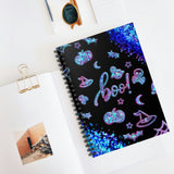 Halloween Journal/ Glam Blue Ghosts, Witch Hat, Pumpkins, Moon And Stars Notebook/ Diary Gift