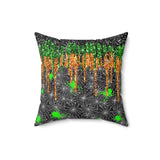 Halloween Throw Pillow/ Neon Green Spiders With Glitter Imaged Glam Green, Orange And Black Drips Decor