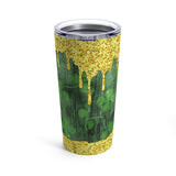 St. Patrick's Day Stainless Steel 20oz Tumbler/  Watercolor Shamrocks Gold Glitter Drips Travel Mug Gift
