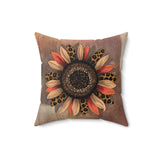 Autumn Fall Pillow/ Sunflower Leopard Print Brown, Orange And Cream On Wood Farmhouse Decor