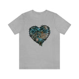 Valentine Shirts/ Gothic Grunge Teal Blue Animal Leopard, Giraffe Print Heart With Barbed Wire T shirts