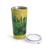 St. Patrick's Day Stainless Steel 20oz Tumbler/  Watercolor Shamrocks Gold Glitter Drips Travel Mug Gift