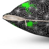 Halloween Throw Pillow/ Neon Green Spiders With Glitter Imaged Glam Green, Orange And Black Drips Decor