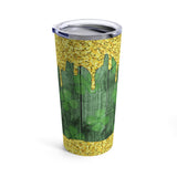 St. Patrick's Day Stainless Steel 20oz Tumbler/  Watercolor Shamrocks Gold Glitter Drips Travel Mug Gift