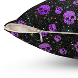 Halloween Throw Pillow/ Purple Skulls Glam Glitter Imaged With Green and Black Drips Decor