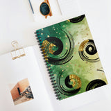 Swirls Journal/ Black And Gold Swirls Abstract Watercolor Green And Gold Stars Notebook/ Diary Gift