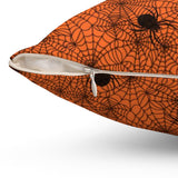 Halloween Throw Pillow/ Creepy Black Spiders On Orange Background With Glitter Imaged Glam Green, And Purple Drips Decor