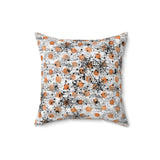 Halloween Throw Pillow/ Spiders And Webs On Grunge Orange Polkadots Decor
