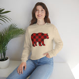 Christmas Bear Sweatshirt/ Red Buffalo Plaid Bear Winter Holiday Fleece Sweater