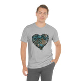 Valentine Shirts/ Gothic Grunge Teal Blue Animal Leopard, Giraffe Print Heart With Barbed Wire T shirts
