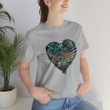 Valentine Shirts/ Gothic Grunge Teal Blue Animal Leopard, Giraffe Print Heart With Barbed Wire T shirts