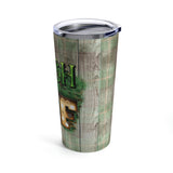 St. Patrick's Day Stainless Steel 20oz Tumbler/ Irish AF Marquee Lights And Green Argyle On Wood Travel Mug Gift
