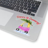 Christmas Stickers/ Santa Pink Toy Riding Car Laptop Decal, Planner, Journal Vinyl Stickers