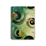Swirls Journal/ Black And Gold Swirls Abstract Watercolor Green And Gold Stars Notebook/ Diary Gift