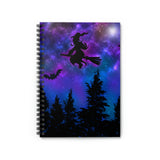 Halloween Journal/ Spooky Flying Witch Silhouette In Blue Starry Night Sky Notebook/ Diary Gift