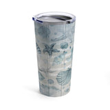 Nautical Watercolor Stainless Steel 20oz Tumbler/ Ocean Blue Seashells And Fish Weathered Wood Travel Mug Gift