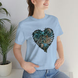 Valentine Shirts/ Gothic Grunge Teal Blue Animal Leopard, Giraffe Print Heart With Barbed Wire T shirts
