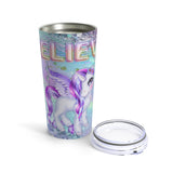 Glam Glitter Unicorn Stainless Steel 20oz Tumbler/ Pretty Purple Unicorn With Believe Foil Balloons Travel Mug Gift