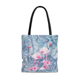 Flamingo Tote Bag/ Tropical Leaves Hibiscus Flowers Coastal Large Beach Bag