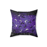 Halloween Throw Pillow/ Purple Glam Silver And Black Glitter Imaged Moons Decor