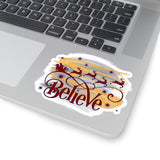 Christmas Stickers/ Red Believe In Santa Sleigh And Reindeer Laptop Decal, Planner, Journal Vinyl Stickers