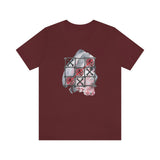 Valentine Shirts/ Gothic Tic Tac Toe Bones And Roses On Marbled Gray Paint Brushstrokes T shirts