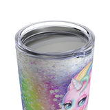Glam Glitter Unicorn Stainless Steel 20oz Tumbler/ Pretty Purple, Pink, Blue Unicorn Glitter Background Travel Mug Gift