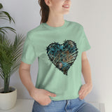 Valentine Shirts/ Gothic Grunge Teal Blue Animal Leopard, Giraffe Print Heart With Barbed Wire T shirts