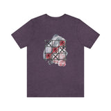 Valentine Shirts/ Gothic Tic Tac Toe Bones And Roses On Marbled Gray Paint Brushstrokes T shirts