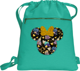 Disney 50th Anniversary Backpack/ Minnie Mouse Disney World Parks Epcot Magic Kingdom Fireworks Balloons With Glitter Gold Bow Travel Bag