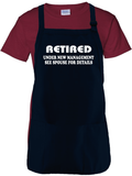 Retirement Apron Gift/ Retired, Under New Management See Spouse For Details Adult BBQ/ Cooking Adjustable Funny Apron