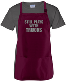Funny Still Plays With Trucks Cooking Apron Gift/Mechanic, Truck Guy Adjustable Apron