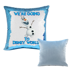Disney Arendelle Aqua Sequin Pillow/ We're Going To Disney Reveal Frozen Pillow Gift/ Olaf Disney Vacation Reversible Flip Sequin Pillows