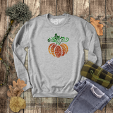 Filigree Pumpkin Autumn Sweatshirt/ Fall Swirl Pumpkin Sweatshirt/ Metallic Orange And Green Rustic Fall Colors Fleece Sweater