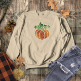 Filigree Pumpkin Autumn Sweatshirt/ Fall Swirl Pumpkin Sweatshirt/ Metallic Orange And Green Rustic Fall Colors Fleece Sweater