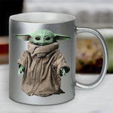 Baby Yoda Mandalorian Mug/ Disney The Child Silver Metallic Coffee Mug/ Mandalorian Coffee Lover Gift