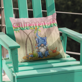 Summer Gnome Throw Pillow/ Watermelon Foil Balloons And Beach Gnome With Palm Trees Summer Décor