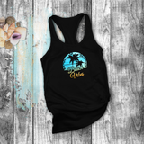 Tropical Summer Tanks/ Beach Vibes Aqua Blue Sunset Palm Trees Hibiscus Vacation Tank Top