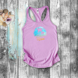 Tropical Summer Tanks/ Beach Vibes Aqua Blue Sunset Palm Trees Hibiscus Vacation Tank Top