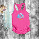 Tropical Summer Tanks/ Beach Vibes Aqua Blue Sunset Palm Trees Hibiscus Vacation Tank Top