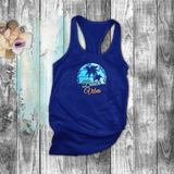 Tropical Summer Tanks/ Beach Vibes Aqua Blue Sunset Palm Trees Hibiscus Vacation Tank Top